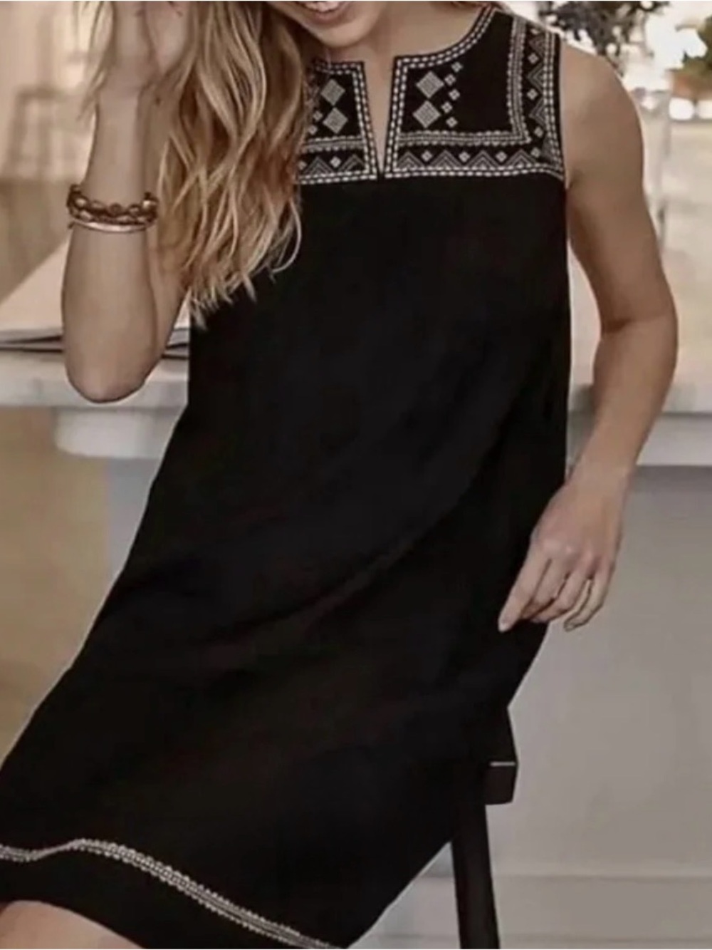 J. Jill Black Midi Dress with Ivory Geometric Embroidery Size:M